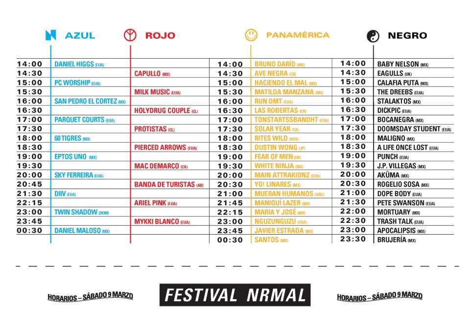 Horarios del Festival Nrmal 2013