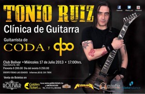 Clínica de guitarra con Tonio Ruíz este miércoles 17 de julio @ Club Bolívar