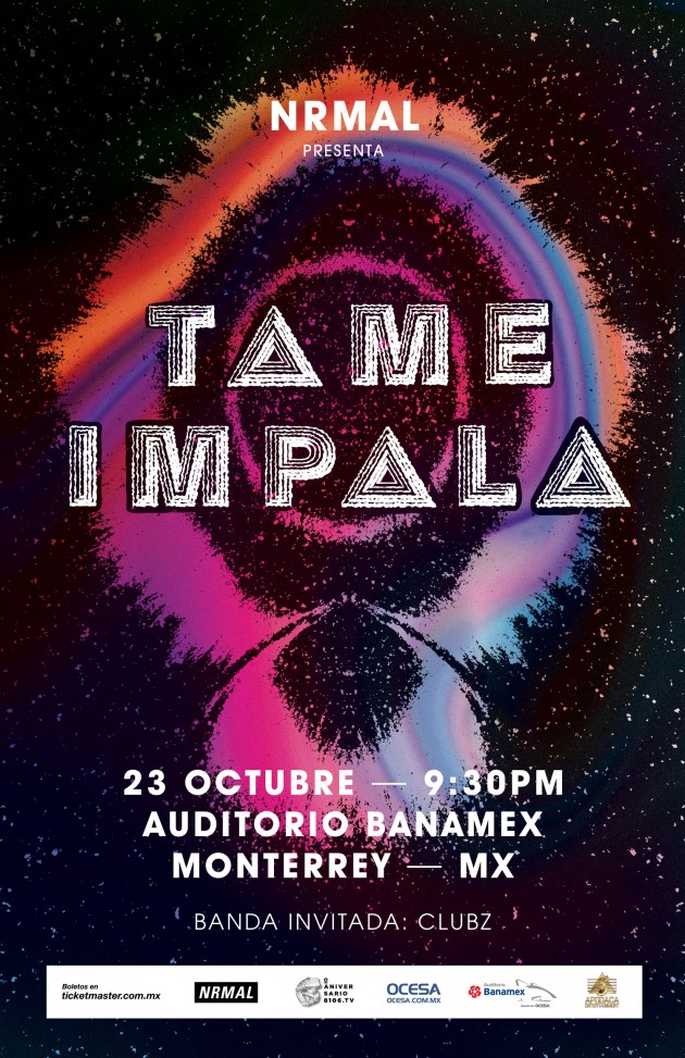 Cartel oficial de Tame Impala en la ciudad de Monterrey, NL.