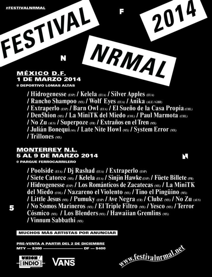 El festival Nrmal 2014 se llevará a cabo del 1 al 9 de marzo en la Ciudad de México y Monterrey, NL.