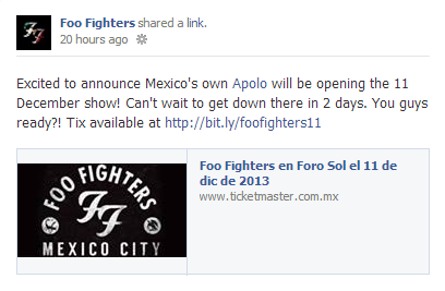 Confirmación de la noticia de parte de Foo Fighters